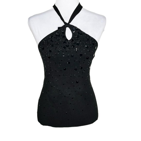 LOFT Tops - Ann Taylor Loft Black Self Tie Halter Top Size S